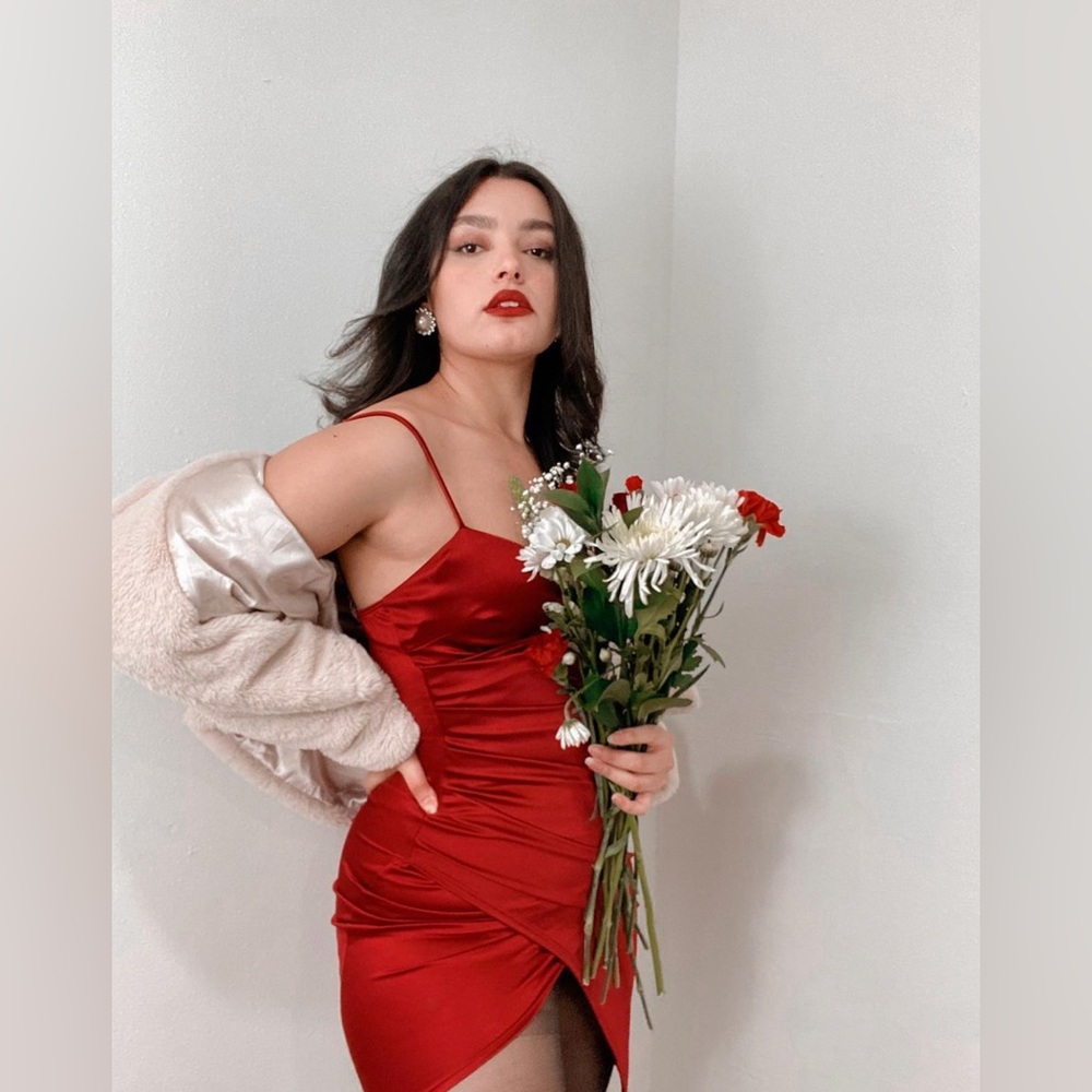 Burgundy Wrap Style Mini Dress Flattering & Strechy